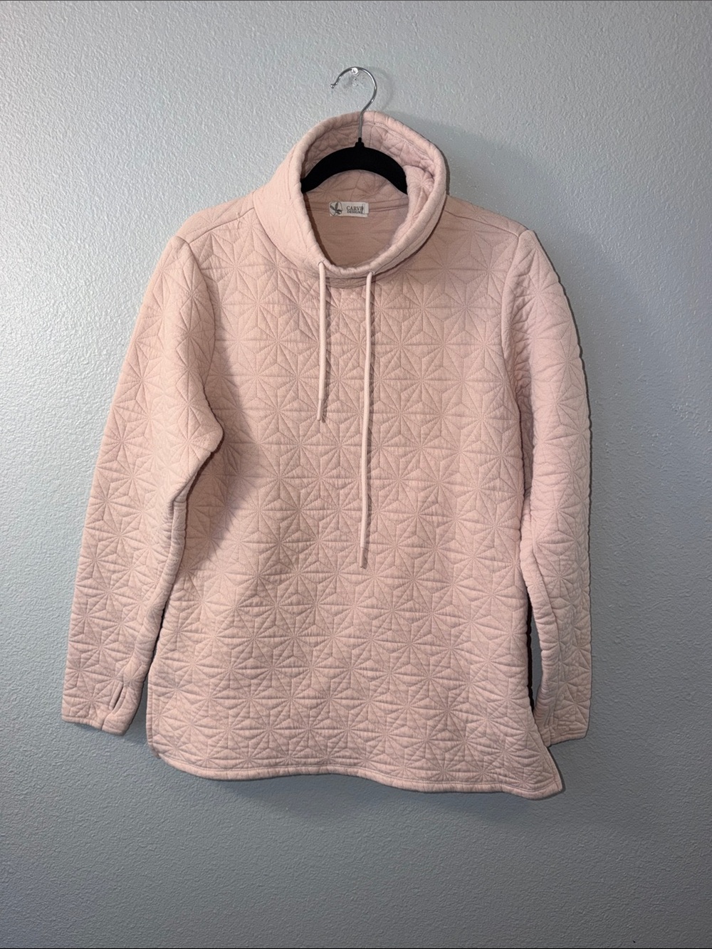 Carve Designs Quilted Funnel Neck Pullover Sweater - Light Pink